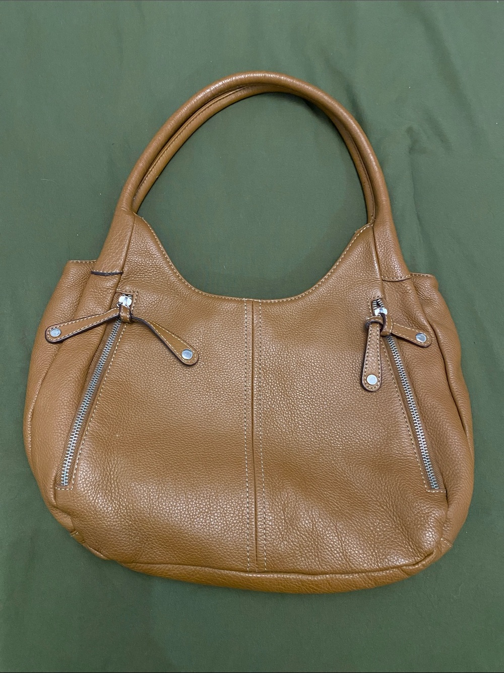 Tignanello Saddle Brown Pebbled Leather Shoulder Bag